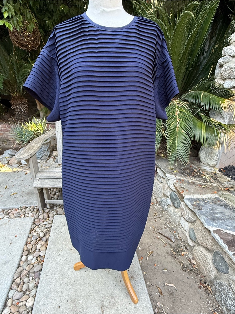 J.Crew Pleated Chiffon T-shirt Dress in Deep Navy